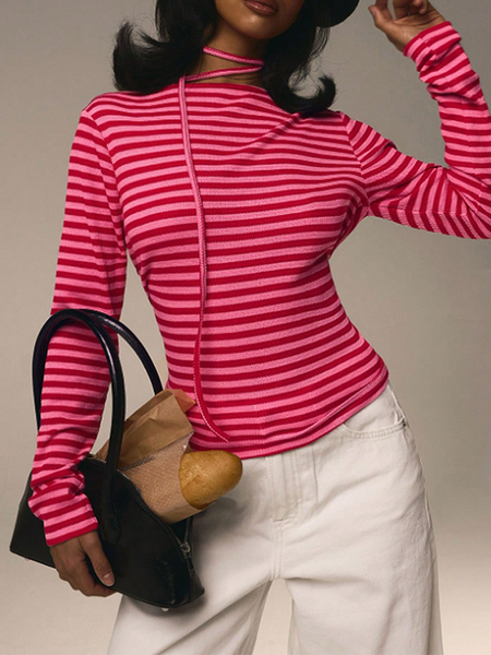 Stripe Tied-Neck Top