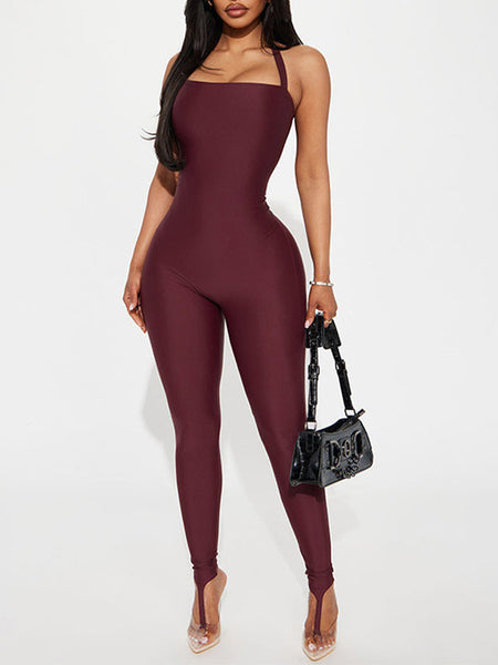 Solid Halter Skinny Jumpsuit