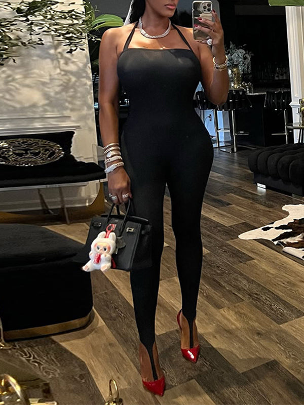Solid Halter Skinny Jumpsuit