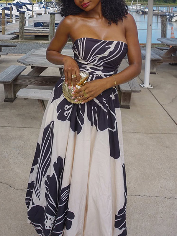 Printed Strapless Dress