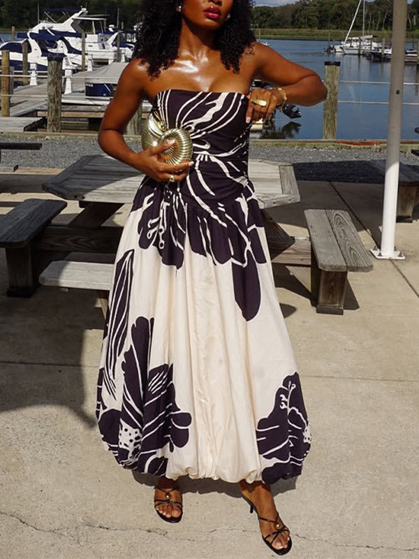 Printed Strapless Dress
