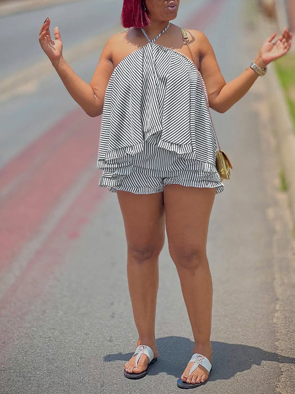 Stripe Halter Top & Shorts Set