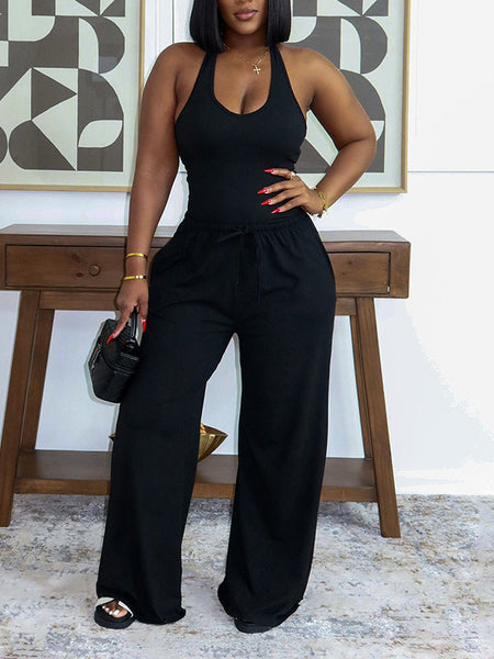 Solid Tank Top & Wide-Leg Pants Set
