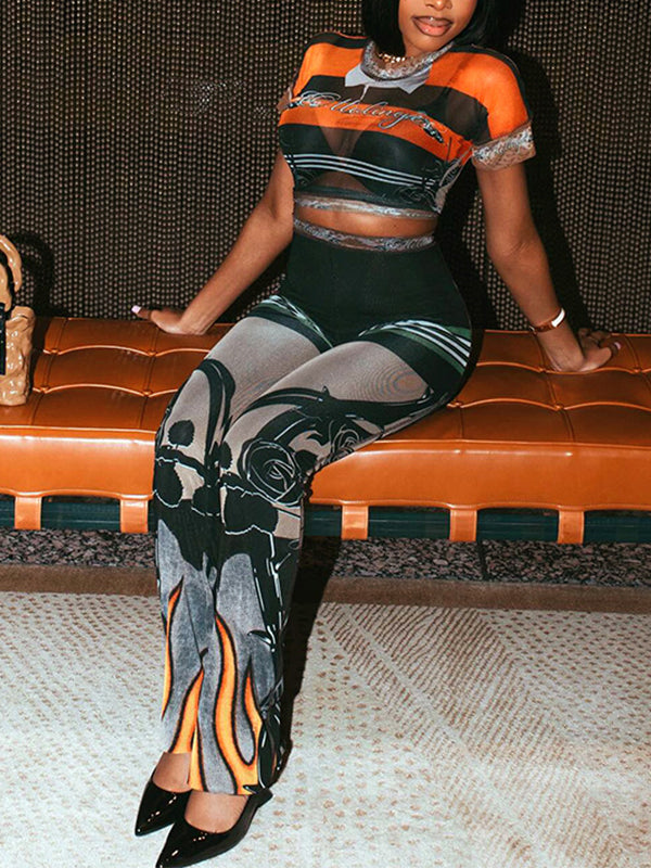 Printed Sheer Pants Set