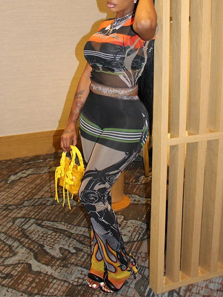 Printed Sheer Pants Set