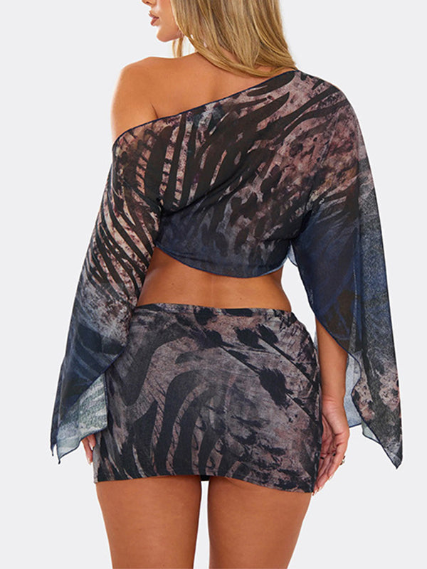 Printed Off-Shoulder Top & Skirt Set