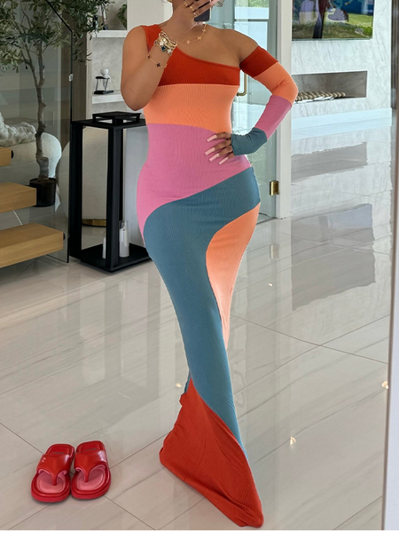 Colorblock Boat-Neck Maxi Dress