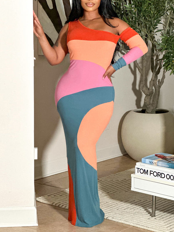 Colorblock Boat-Neck Maxi Dress