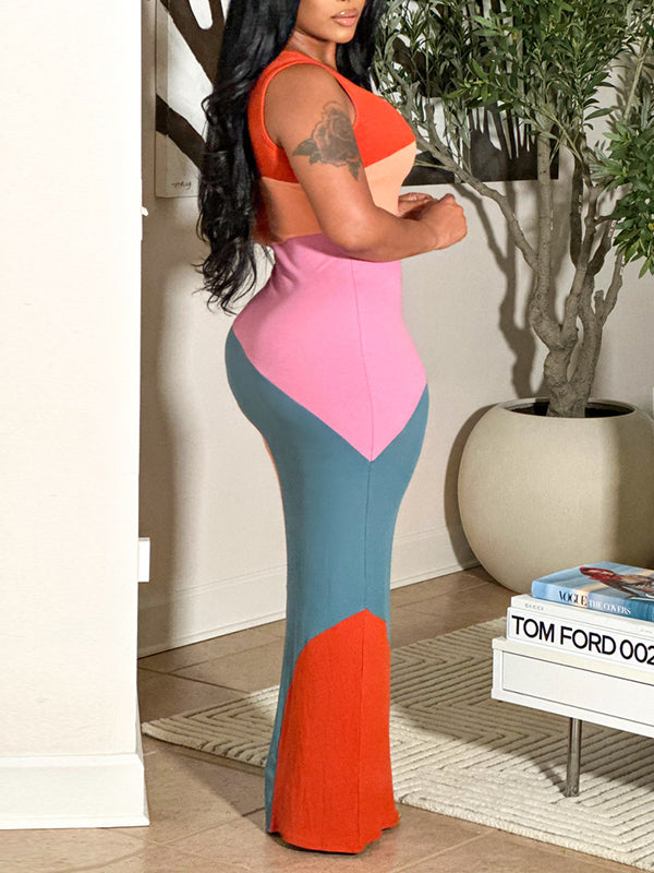 Colorblock Boat-Neck Maxi Dress