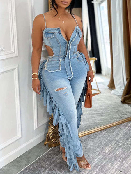 Fringe Cami Denim Jumpsuit