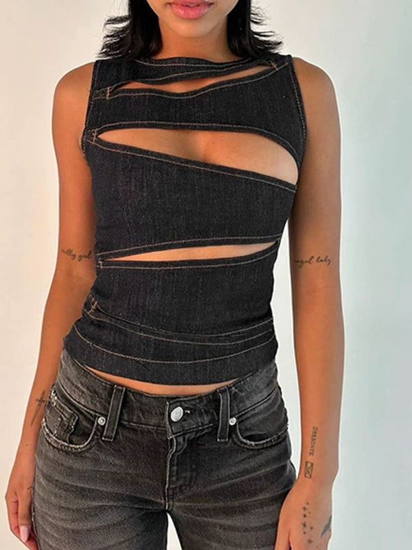 Cutout Denim Tank Top