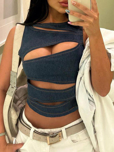 Cutout Denim Tank Top