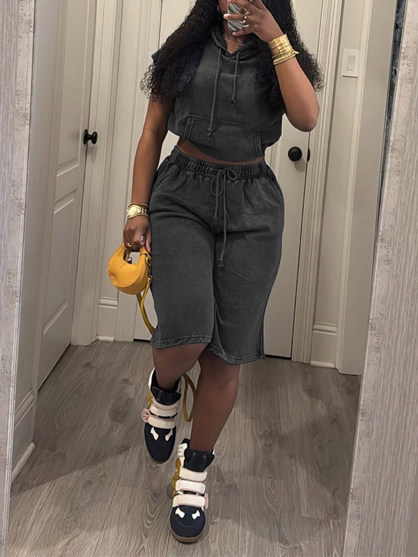 Washed Hoodie & Bermuda Shorts Set