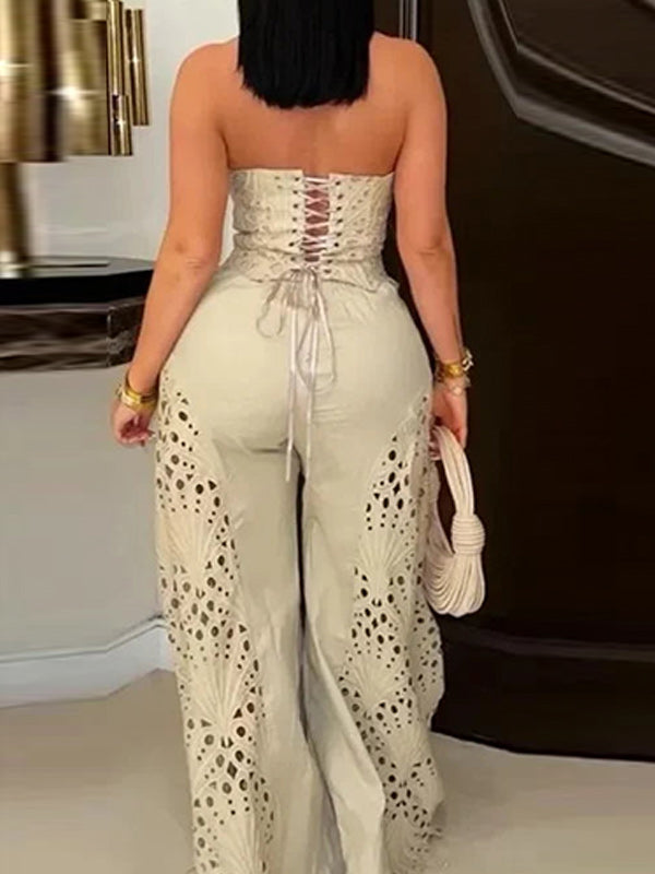 Lace Tube Top & Wide-Leg Pants Set
