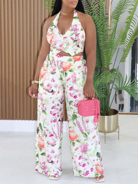 Floral Halter Vest & Pants Set