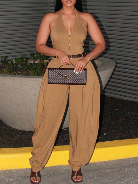 Zip-Front Halter Jumpsuit
