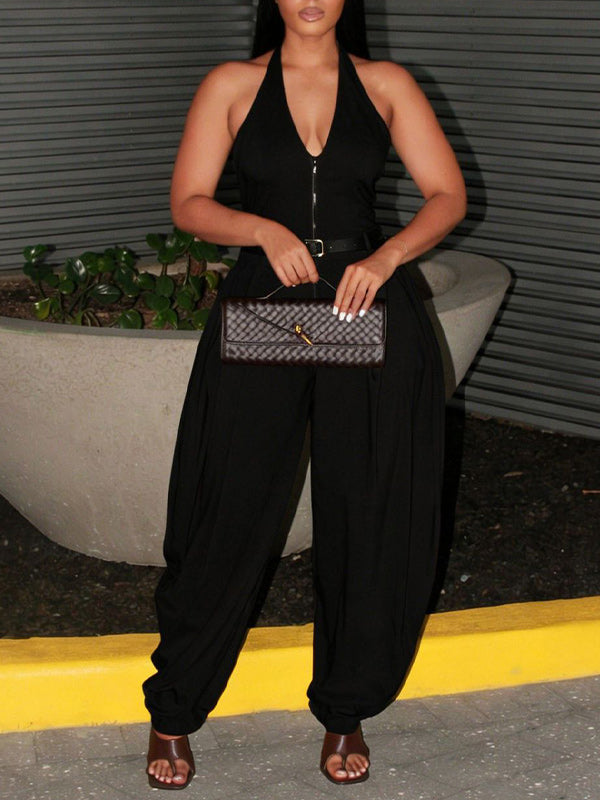 Zip-Front Halter Jumpsuit