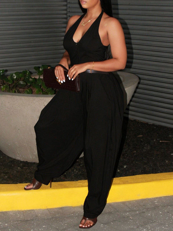 Zip-Front Halter Jumpsuit