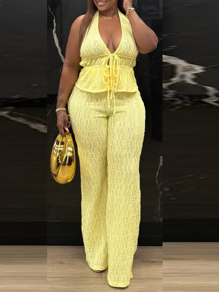 Textured Tied Halter Top & Pants Set