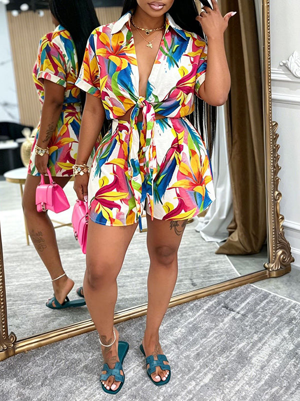 Printed Tied Shirt & Shorts Set