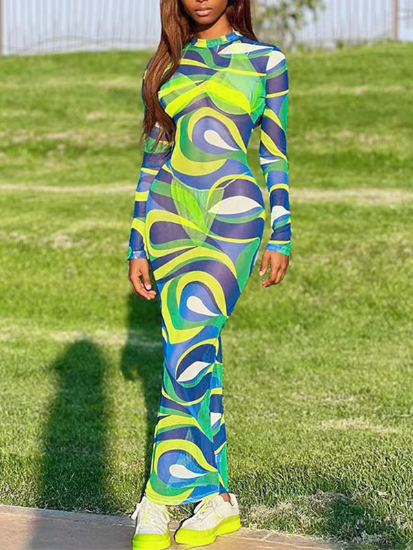 Printed Sheer Maxi Dress
