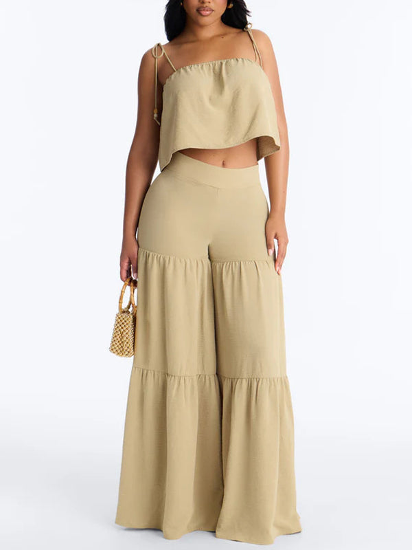 Solid Cami Top & Wide-Leg Pants Set