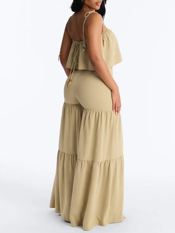 Solid Cami Top & Wide-Leg Pants Set