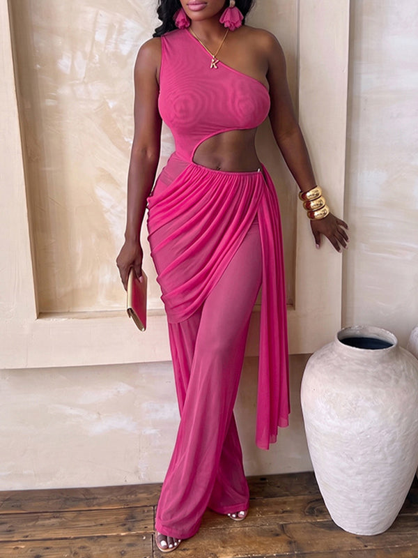 One-Shoulder Draped Jumpsuit