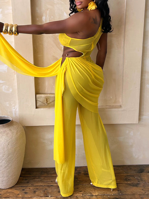 One-Shoulder Draped Jumpsuit