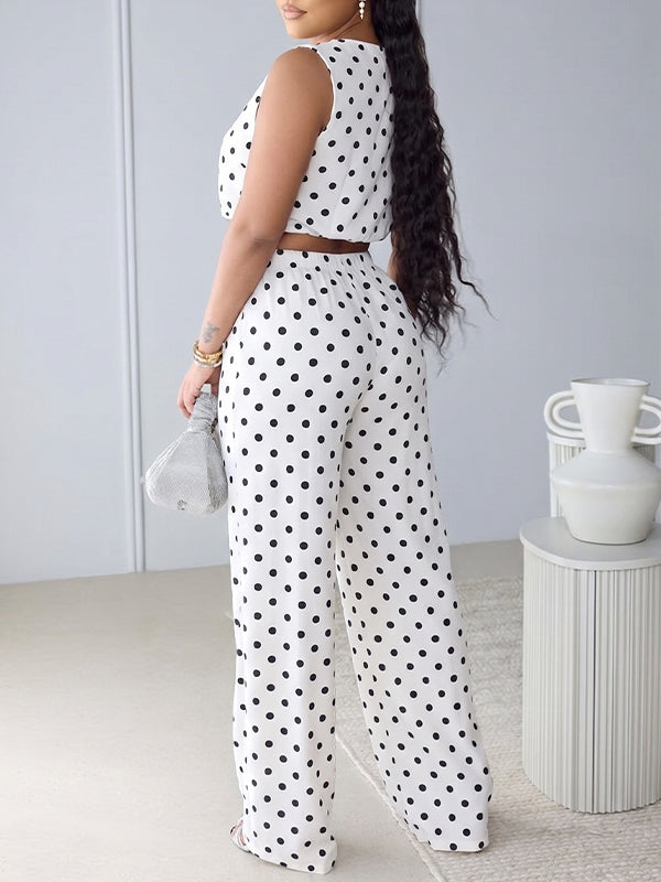 Dot Tank Top & Tied Pants Set