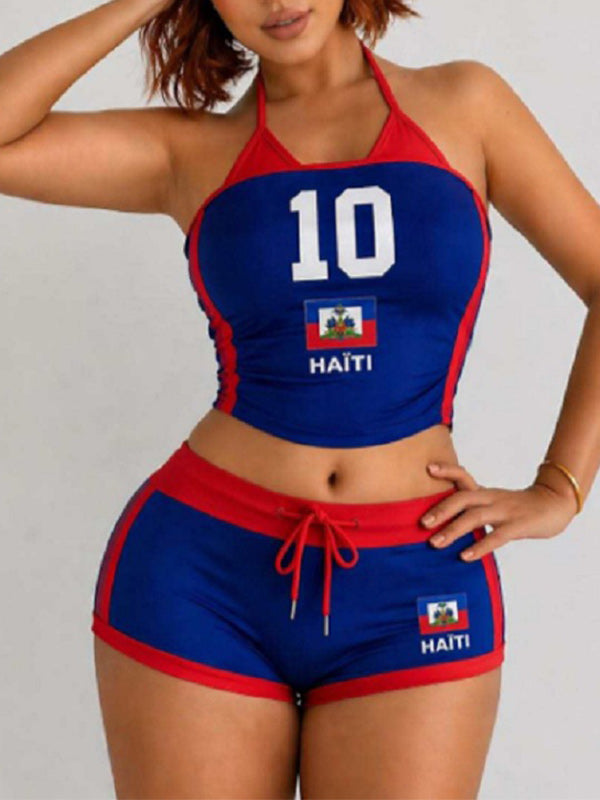 Colorblock Halter Top & Shorts Set