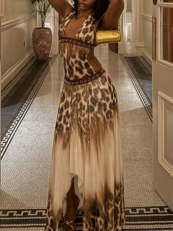 Leopard Asymmetric Halter Dress