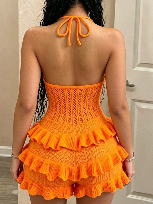 Crochet Ruffle Halter Romper