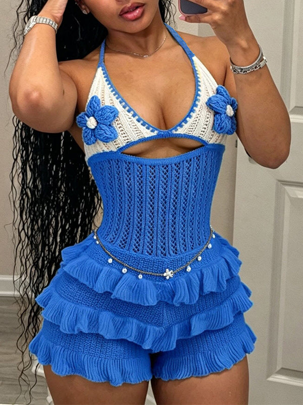 Crochet Ruffle Halter Romper