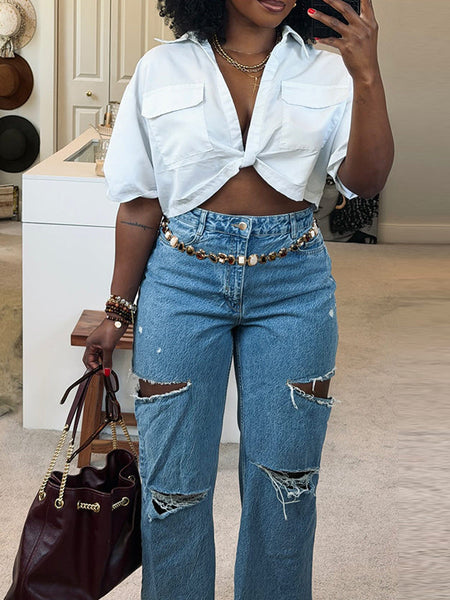 Solid Twisted Cargo Shirt