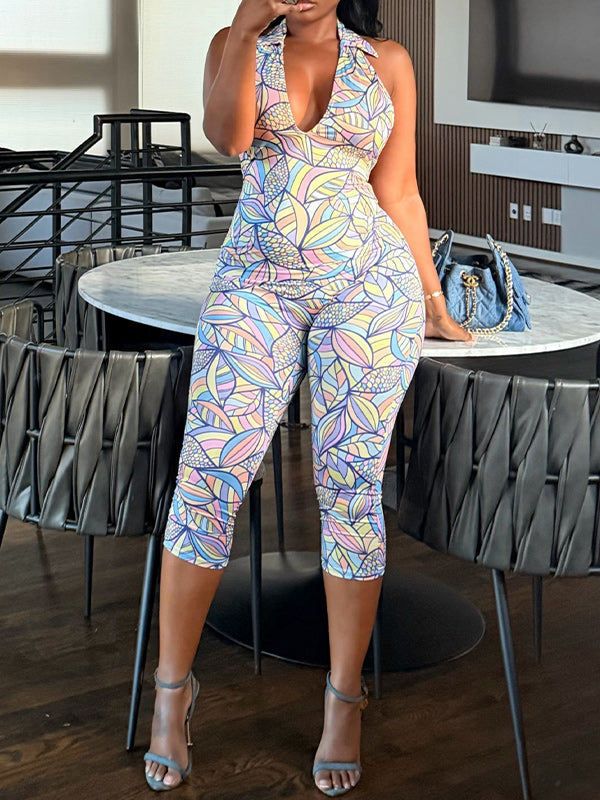 Printed Halter Capri Jumpsuit