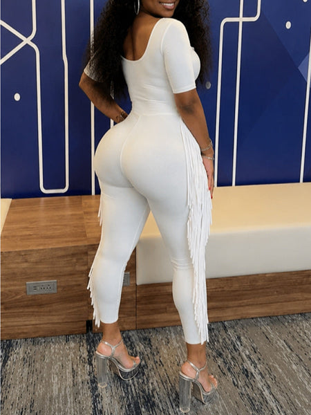 Solid Fringe Jumpsuit