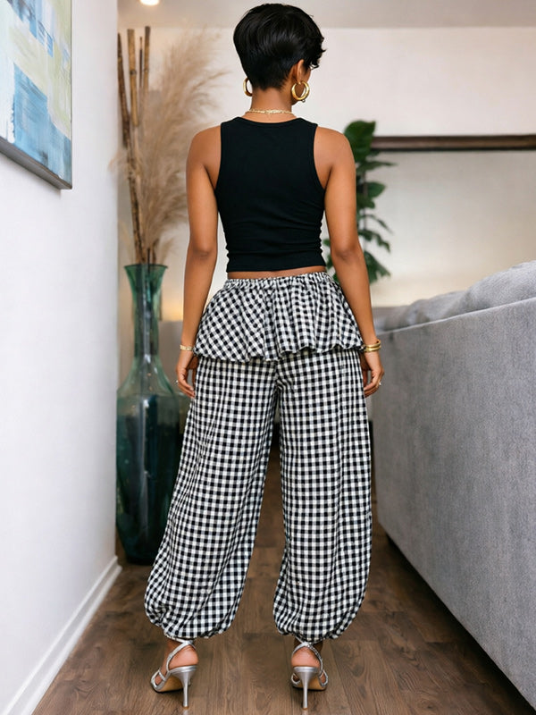 Plaid Wide-Leg Jogger Pants
