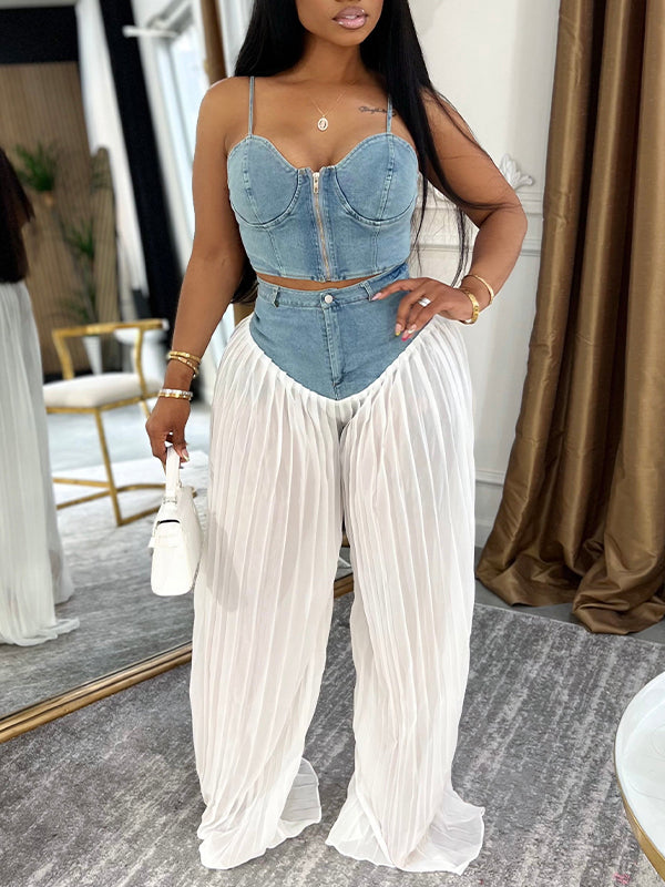 Pleated Combo Pants