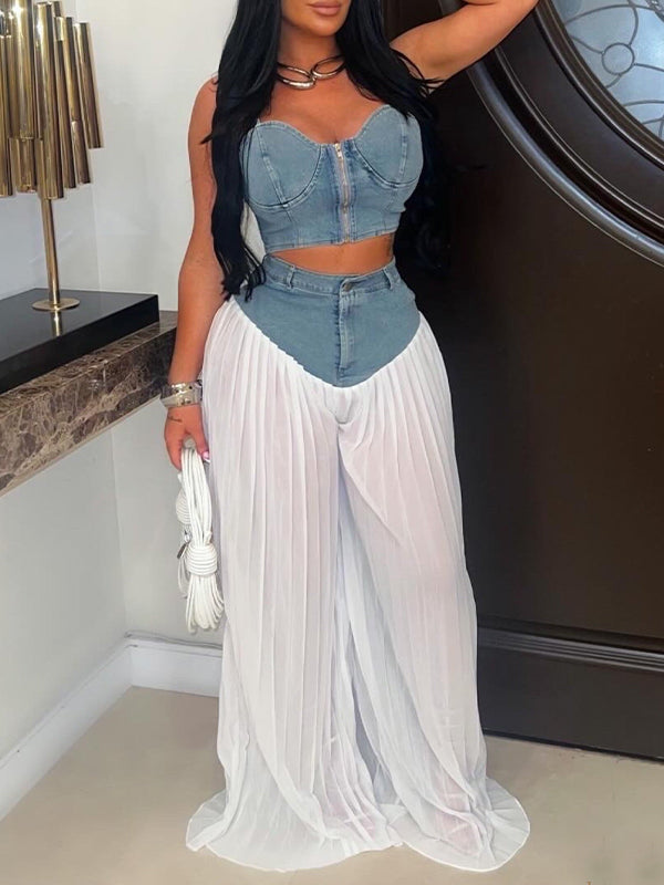 Pleated Combo Pants