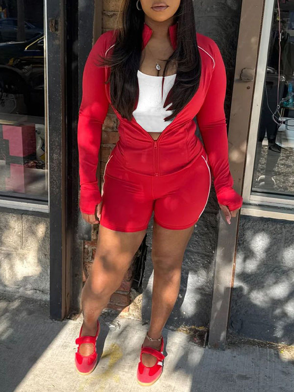 Stripe Zip-Front Jacket & Shorts Set