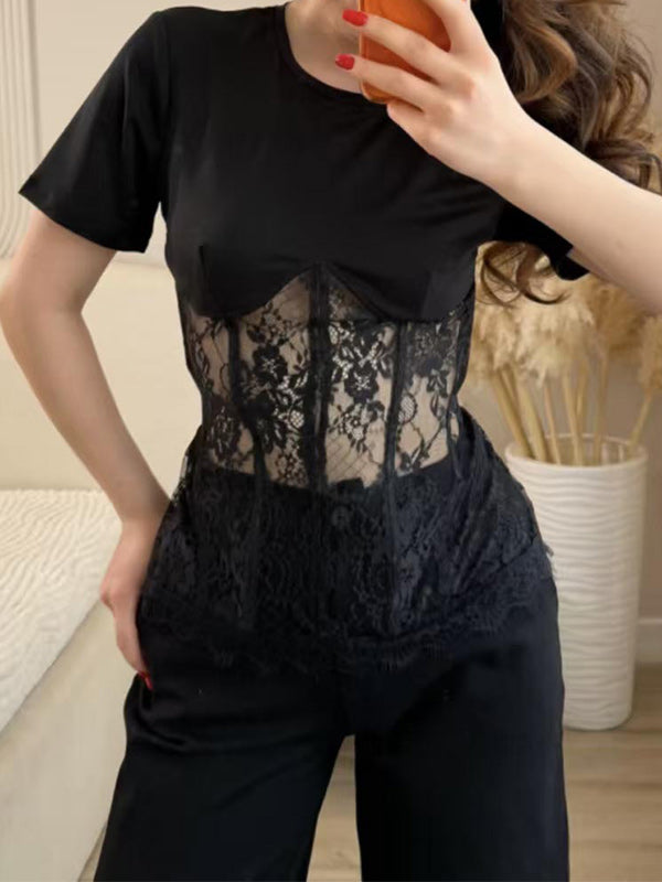 Lace-Combo Lace-Up Tee