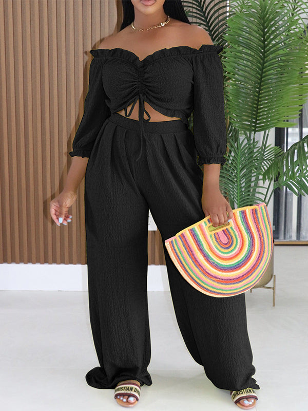 Off-Shoulder Ruched Top & Pants Set
