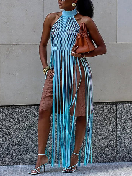 Fringe Mesh Halter Top