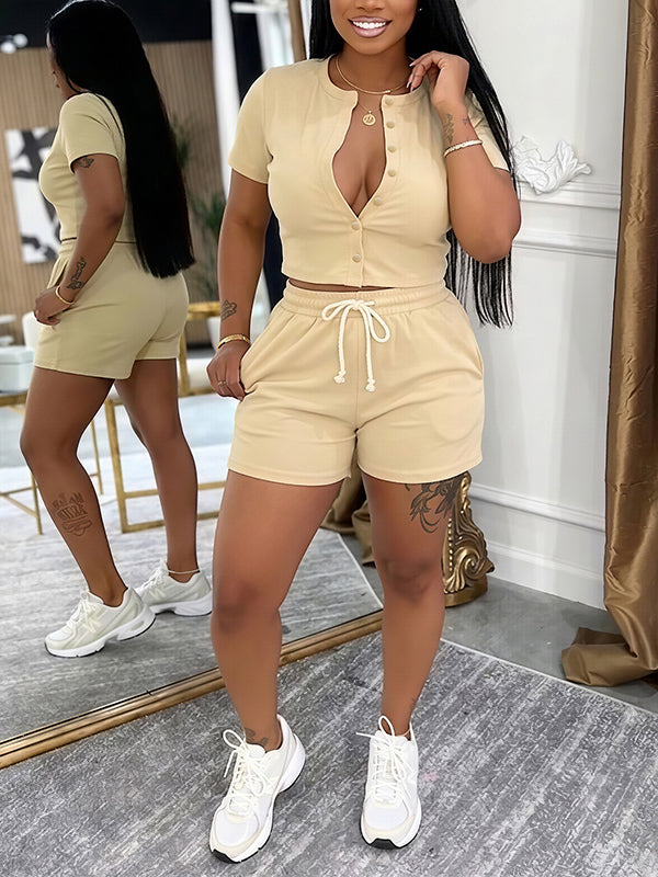 Button-Front Top & Shorts Set