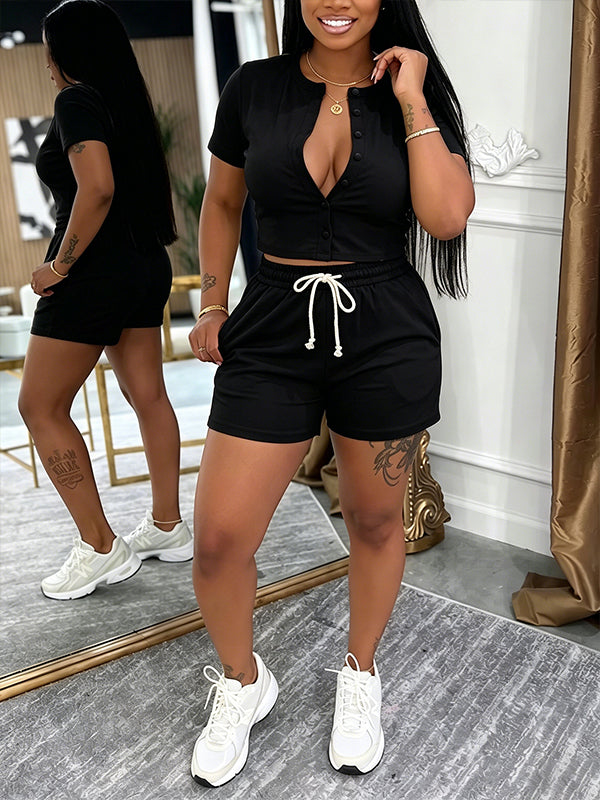 Button-Front Top & Shorts Set