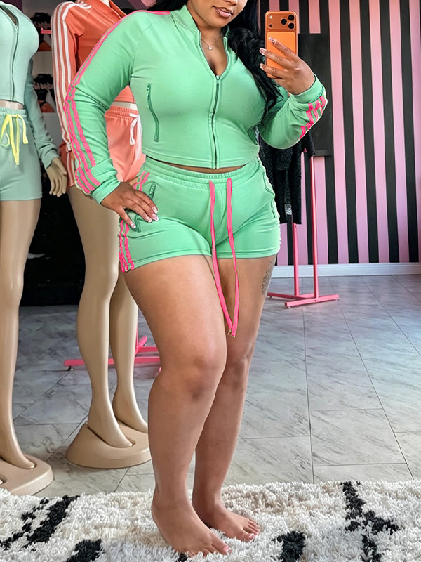 Side-Stripe Jacket & Shorts Set