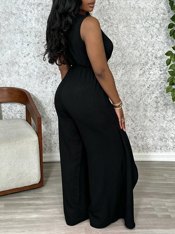 V-Neck Tied Sleeveless Jumpsuit