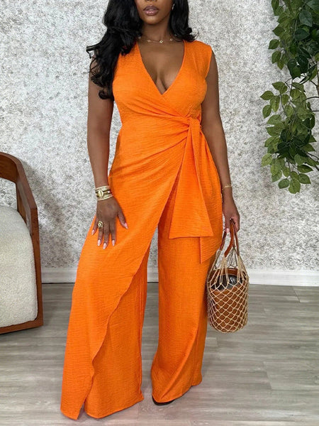 V-Neck Tied Sleeveless Jumpsuit