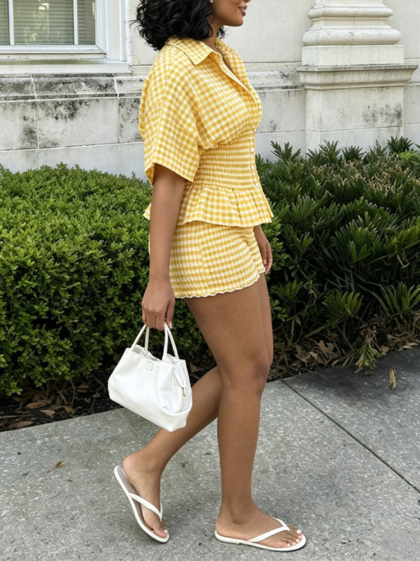 Vichy Plaid Shirt & Shorts Set